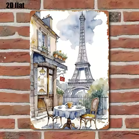 Vintage Paris Cafe Scene Metal Sign Iron 8x12 Inch Retro Wall Decor Plaque Tin Plate For Living Room