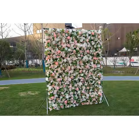 FSDKX Promise Oem 8*8ft Cloth 3D 5D Roll up Flowers Backdrop Wedding Rose Backdrop Fabric Panel WED