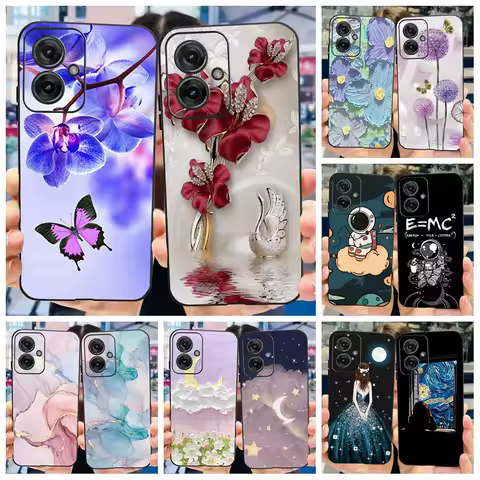 For Motorola Moto G55 Case Colorful Flower Soft Silicone Black Phone Cover For Moto G55 5G Funda on 