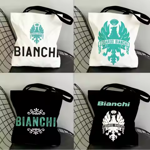 Luxury B-Bianchi Logo Storage Bags Canvas Tote Bag Double-Sided Print Fashion Shoulder Shopping Bag 