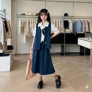 KATUN KEMEJA DV-051 IMPORTED 3IN1 GIRLS' SHORT SHIRT AND SKIRT SET AGE 12-15 YEARS SHORT-SLEEVED SHI