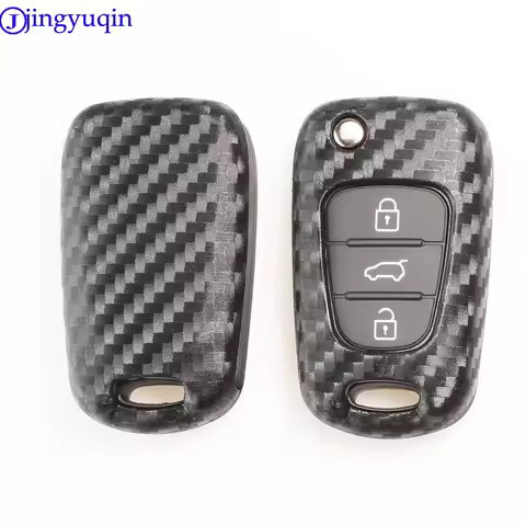 jingyuqin 3 Buttons Carbon Fiber Patten Silicone Car Key Shell For HYUNDAI I30 IX35 For Kia K2 K5 Ca