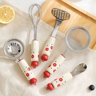 Kitchen baking utensils with dopamine red flower handle 5 types