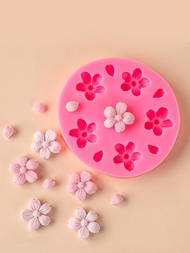 1個粉色櫻花花瓣矽膠模具,杯子蛋糕糖霜蛋糕裝飾工具diy巧克力餅乾烤模