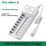 PUJIMAX  8 Slot AA / AAA Size Battery Charger USB Portable 8 Slot  Charging Rechargeable Charger