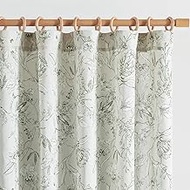 jinchan Linen Curtains Floral 96 Inches Long Sage Green Curtains for Living Room Flax Farmhouse Curtains Flower Curtain Set Rod Pocket Back Tab 2 Panels Floral Window Sage Green Curtains