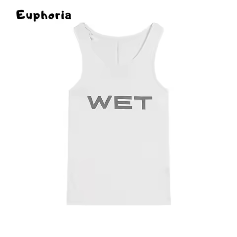 Euphoria Shoujo Kpop White Crop Top Women 2025 Spring Sleeveless Wet Letter Print Super Stars Same S