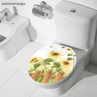 【AMSG】 WC Pedestal Pan Cover Sticker Toilet Stool Commode Sticker Home Decor Bathroon Decor 3D Printed Flower View Decals Hot