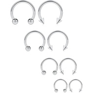 Ruifan 8PCS 16G Surgical Steel Nose Septum Horseshoe Hoop Earring Eyebrow Tragus Lip Piercing Ring B