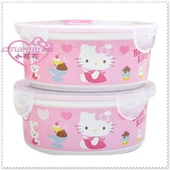 小花花日本精品♥ Hello Kitty 陶瓷圓型餐盒/樂扣餐盒/保鮮碗/保鮮盒 2入 L 粉色甜點 56901702