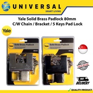 [SG SHOP SELLER] Yale Solid Brass Padlock 80mm  C/W ( Chain / Bracket / 5 Keys ) Pad Lock