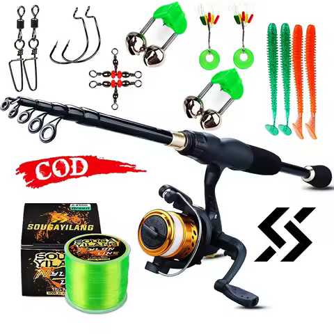 Sougayilang Telescopic Fishing Combo 1.8m-2.4m Carbon Fiber Rod and 5.2:1 3BB Spinning Reel with Max