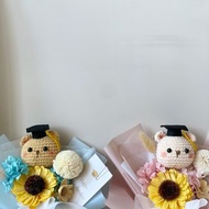 編織小熊畢業花束/生日花束/永生花乾燥花花束/向日葵花束