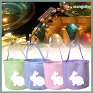 [WX] Easter Bunny Basket Plaid Gingham Easter Bucket with Handle Cute Egg  Tote Bag for Candy Gifts 