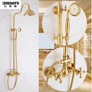 Biggers sanitary Luxury gold-plated color bathroom shower set double handle faucet with 8 inch top rainfall shower head and shower head