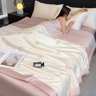 Bow Embroidery Ice Silk Thin Summer Quilt Thin Blanket Comforter Duvet Single/queen/king Size Silky 