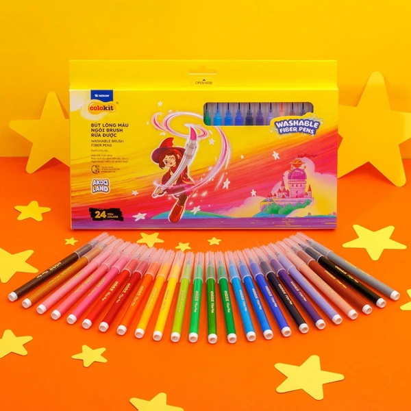 Hộp 24 Bút Lông Màu Ngòi Brush Rửa Được Colorkit - Thiên Long SWM-C011/AK