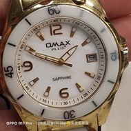 207*OMAX白金色陶瓷錶帶錶-換電池+100元
