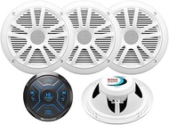 BOSS Audio Systems MG250W.64 Marine Speakers and Gauge Receiver (Built-in 4 CH Amplifier) Package – 