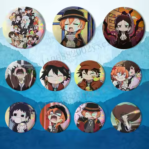 Contrast Chuuya Nakahara BSD Wan Reflective Pin Tinplate Round Brooch Cartoon Cosplay Badges for Bag