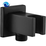 Wall Supply Elbow with Hand Shower Holder Brass Square 1/2 Inch Shower Hose Fitting Bathing Wall Fixed Seat Black