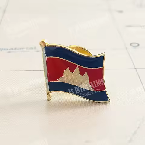 Cambodia National Flag Lapel Pins Crystal Epoxy Metal Enamel Badge Paint Brooch Souvenir Suit Person