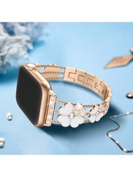 奢華不鏽鋼錶帶,附閃亮水鑽,適用於 Apple Watch 系列 9 8 7 6 Se 5 4 3 2,玫瑰金,女式,41 毫米 40 毫米 38 毫米 44 毫米 42 毫米 45 毫米 49 毫米