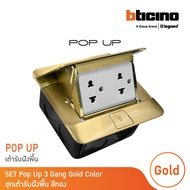 BTicino ชุดเต้ารับฝังพื้น สีทองครบชุด กล่องฝังพื้น+Pop-up+ปลั๊กคู่มีกราวด์| Matix | 150627NG+AM5025D