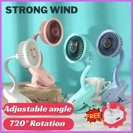 Mini Fan 720 Spin Portable Hand Mini Clip Cooling Fan Baby Stroller Office Table USB Charge Small Kipas Kecil