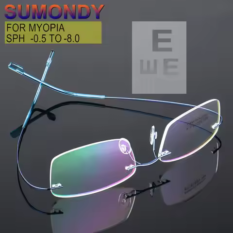 Framless Myopia Glasses -0.5 to -8.0 Women Men Anti Blue Light Or Photochromic Rimless Eyeglasses Pr