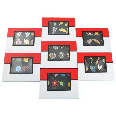 Gym Badges Kanto Johto Hoenn Sinnoh Unova Kalos League Region Orange Islands Pins Brooches Box Set P