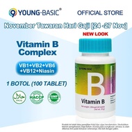 【NEW LOOK】9YOUNG-BASIC Vitamin B Complex, 1 Botol 100 tablet, Supplement B1, B2, B6, B12, Niacin，Bio