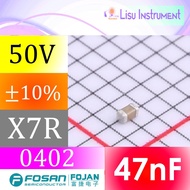 47nF 50V X7R ±10% 0402 SMD MLCC Capacitor FOJAN FCC0402B473K500AT
