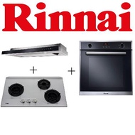 Rinnai RH-S309-GBR-T Slimline Hood With Touch Control + Rinnai RB-3SI 3 Burner Inner Flame Stainless Steel Built-in Hob + Rinnai RO-E6208TA-EM Built-in Oven
