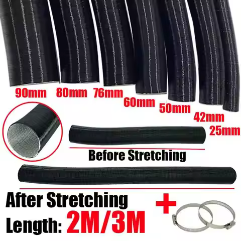 25mm 42mm 60mm 50mm 75mm 80mm 90mm Air Diesel Parking Heater Duct Pipe Tube Hose 2M 3M Length + 2 Cl