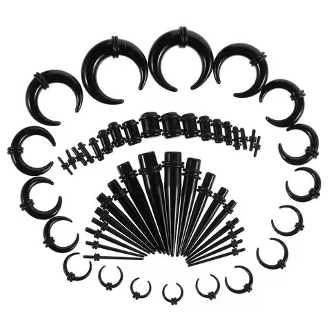 54pcs Ear Stretching Kit Acrylic Gauges for Ears 14G-00G Septum Stretching Kit Taper Gauges C Shape 