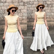 Ngocanh6959 C456 folded Cream round neck mussel shoulder sweater mixed with flowers, Korean luxury l