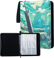MTG FF 9 Pocket Trading Card Binder, PU Leather Storage Zip Album with 900 Slots Clear Page Sleeves 