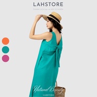 Women's linen dress, camisole with bow back LAHSTORE DL01 (Blue)