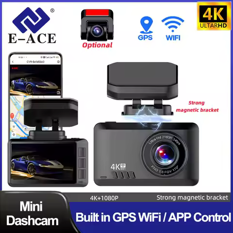 E-ACE 4K Night Vision CarDVR Camera Recorder Strong Magnetic Bracket Built in GPS WiFi/APP Control O