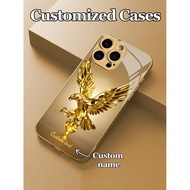 1pc Customizable Personalized Text & Gold Luxury Crystal Eagle Design Tempered Glass Phone Case, Com