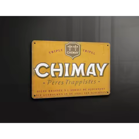 himayNostalgiaCo Chimay Triple Pub Beer Bar Metal Sign - Vintage Wall Art Plaque - Belgian Abbey Bee