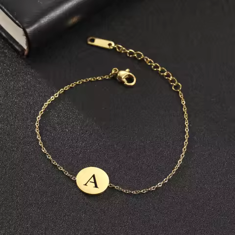 Cazador 26 Alphabet Initial Letters Bracelet Round Pendant Stainless Steel Bracelet for Women Kids B
