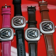 Brand New Asport Men Watch Racing Waterproof Leather Strap Premier Quality Silver Case Watch