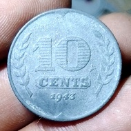 Koleksi Uang koin kuno Belanda Occupation Jerman 10 Cent Tahun 1943