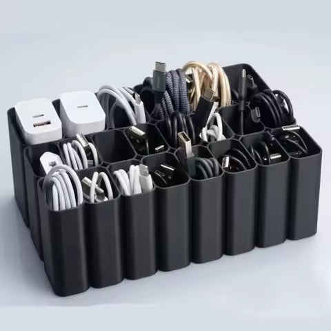 Data cable storage box, multi grid desktop cable organizer, charger, power cord, grid desktop organi