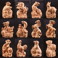 Solid Ornaments Peach Zodiac Wood Carving Rat Ox Rabbit Dragon Sheep Snake Statue Bunny Horse Cow Ti