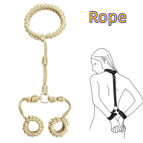 BDSM Rope Neck Collar Handcuffs Jute Cuffs Bondage Restraints Necklace