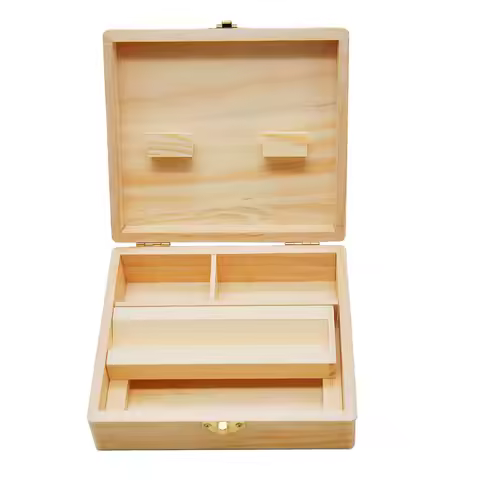 Wood Stash Box With Rolling Tray Natural Bamboo Storage Container Organizer for Grinder Jar Rolling 