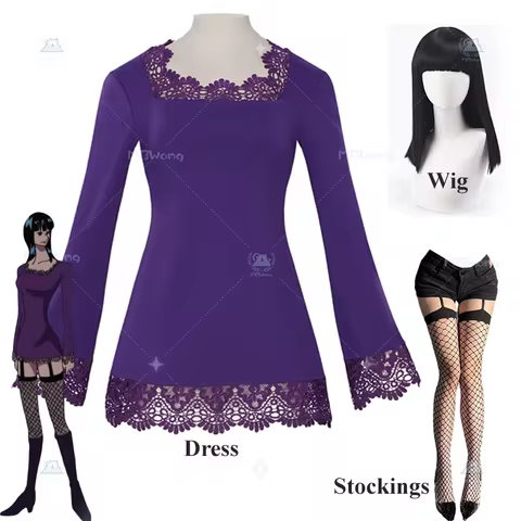 Anime Nico Robin Cosplay Costume Lace Dress Wig Miss All Sunday Role Play Outfit For Adult Woman Car